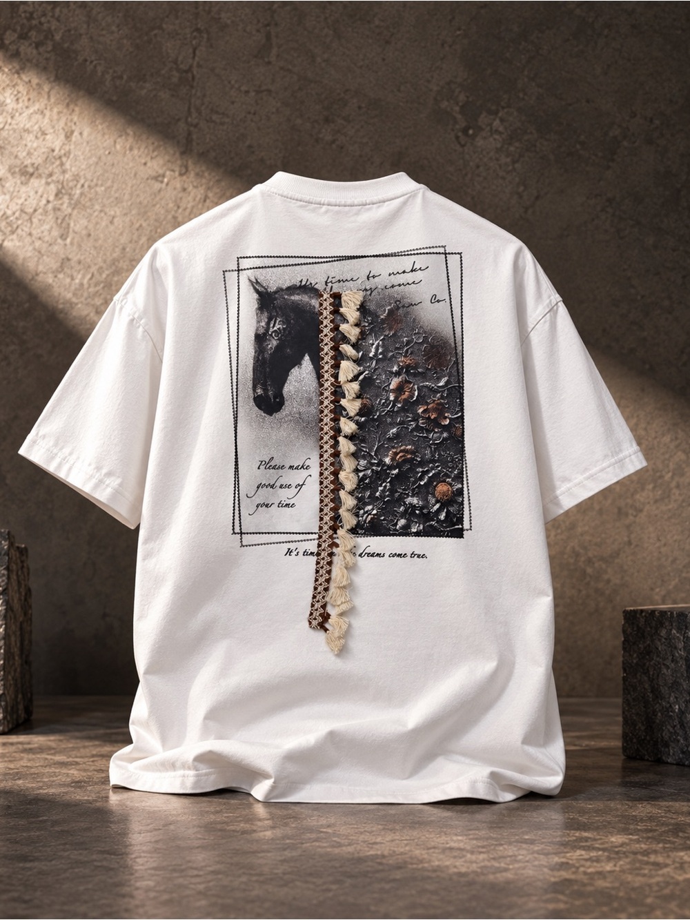 Premium Horse Patchwork Graphic Tee – 100% Cotton